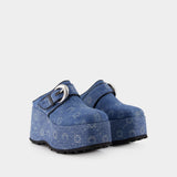Mules Regenerated Denim Moonogram - Marine Serre - Coton - Bleu