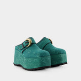 Mules Regenerated Denim Moonogram - Marine Serre - Coton - Vert