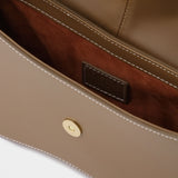 Sac Space en Cuir Marron et Surpiqure Blanche