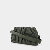 Sac Vague en Cuir Vert et Surpiqure Blanche