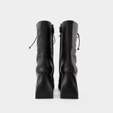 Bottes À Lacets en Cuir Noir