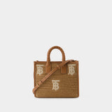 Sac à bandoulière Note - Burberry - Rafia et cuir caramel