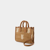 Sac à bandoulière Note - Burberry - Rafia et cuir caramel