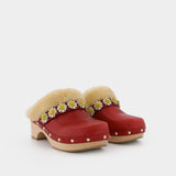 Sabots Jean Daisy en Cuir bordeaux