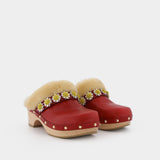 Sabots Jean Daisy en Cuir bordeaux