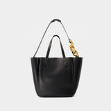 Sac Chain Strap Cabas Petit en Cuir Noir