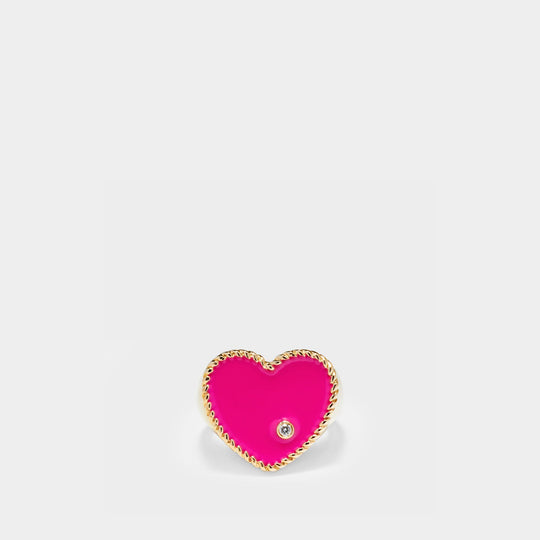 Chevaliere Cœur Neon Fuchsia en Or Jaune