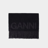 Echarpe Fringed - Ganni - Laine - Noir