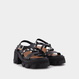 Sandales Cleated en Cuir Noir