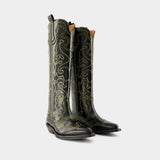 Bottes Western - Ganni - Cuir - Noir/Jaune