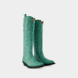 Bottes Western - Ganni - Cuir - Vert