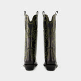 Bottes Mid Shaft Western - Ganni - Cuir - Noir