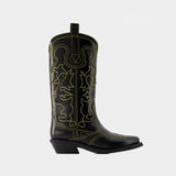 Bottes Mid Shaft Western - Ganni - Cuir - Noir