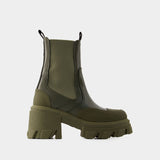 Bottes à Talons Mid Chelsea Tonal - Ganni - Cuir - Kaki