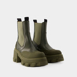 Bottes à Talons Mid Chelsea Tonal - Ganni - Cuir - Kaki