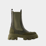 Bottes Mid Chelsea Tonal - Ganni - Cuir - Kaki