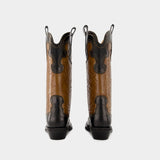 Bottes Mid Shaft Western - Ganni - Cuir - Noir