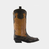 Bottes Mid Shaft Western - Ganni - Cuir - Noir