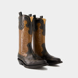 Bottes Mid Shaft Western - Ganni - Cuir - Noir