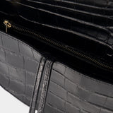 Sac Hobo Saddle - Chylak - Cuir Embossé Croco - Noir Glossy