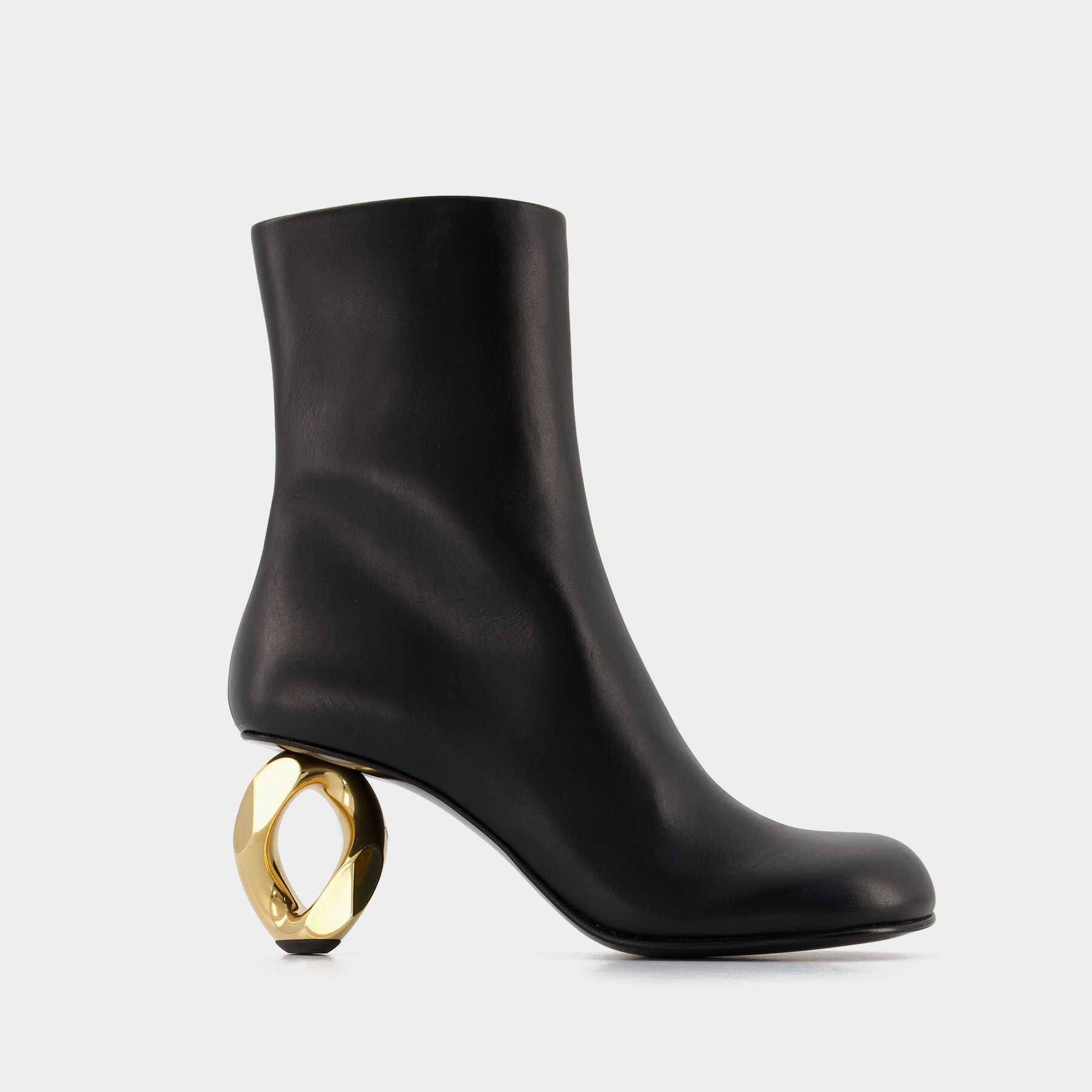 Bottes Overknee CQ Couture Sur Mesure - Taille 44, Cuir Noir, Chaîne Or, Talons Très Hauts, Neuves