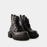 Bottines Tractor Lace Up - Off White - Cuir - Noir