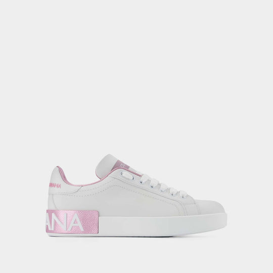 Sneakers Portofino - Dolce & Gabbana - Cuir - Blanc/Rose