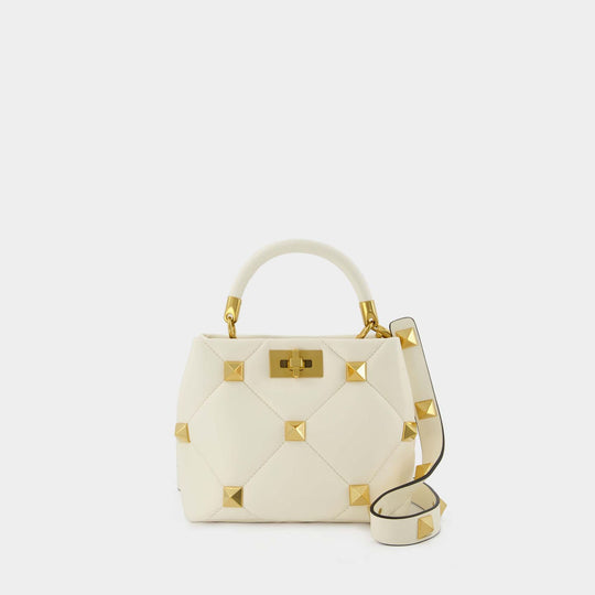 Sac À Main Roman Stud Small - Valentino Garavani - Cuir - Ivoire