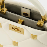 Sac À Main Roman Stud Small - Valentino Garavani - Cuir - Ivoire