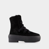 Bottines Chunky Sole à Lacets en Cuir Noir