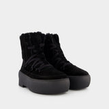 Bottines Chunky Sole à Lacets en Cuir Noir