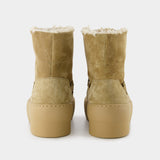 Bottines Chunky Sole à Lacets en Cuir Beige