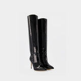 Bottes Stiletto 85 en Cuir Verni Noir