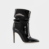 Bottines Stiletto Slouchy en Cuir Verni Noir