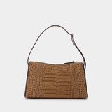 Sac Prism en Cuir Embossé Croco Marron
