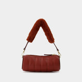 Sac Mini Padded Cylinder en Cuir/Fausse Fourrure Rouge
