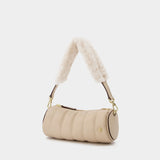 Sac Mini Padded Cylinder en Cuir/Fausse Fourrure Ivoire