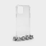 Coque pour iPhone 12 en TPU et Aluminium Argent avec Chaine Courte