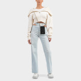 Etui de Téléphone sur Chaine en Cuir Embrossé Noir