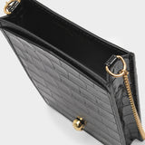 Etui de Téléphone sur Chaine en Cuir Embrossé Noir