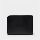 Pochette Zippée A4 en Cuir Noir