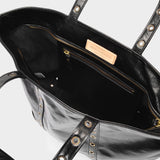 Sac Cabas Moyen en Cuir Craquelé Noir