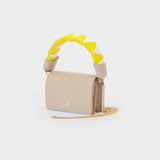 Sac Porté Epaule Jessie en Cuir Grainé Beige/Jaune