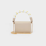 Sac Porté Epaule Jessie en Cuir Grainé Beige/Jaune