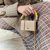 Sac Porté Epaule Jessie en Cuir Grainé Beige/Jaune