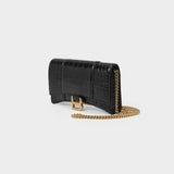Sac Hour Wallet en Cuir Brillant Embossé Crocodile Noir