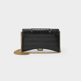 Sac Hour Wallet en Cuir Brillant Embossé Crocodile Noir