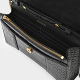 Sac Hour Wallet en Cuir Brillant Embossé Crocodile Noir