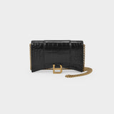 Sac Hour Wallet en Cuir Brillant Embossé Crocodile Noir