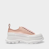 Sneakers Tread Slick en Cuir Rose Magnolia, Détail Blanc et Semelles Rose Magnolia en Caoutchouc
